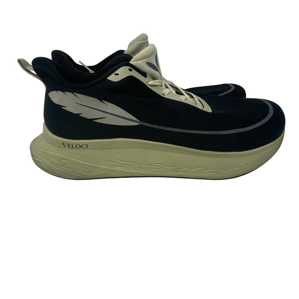 Veloci Running Shoes Mens 11.5 Black Tan Feather Logo VEL-RS-ASC-BLA445-001
